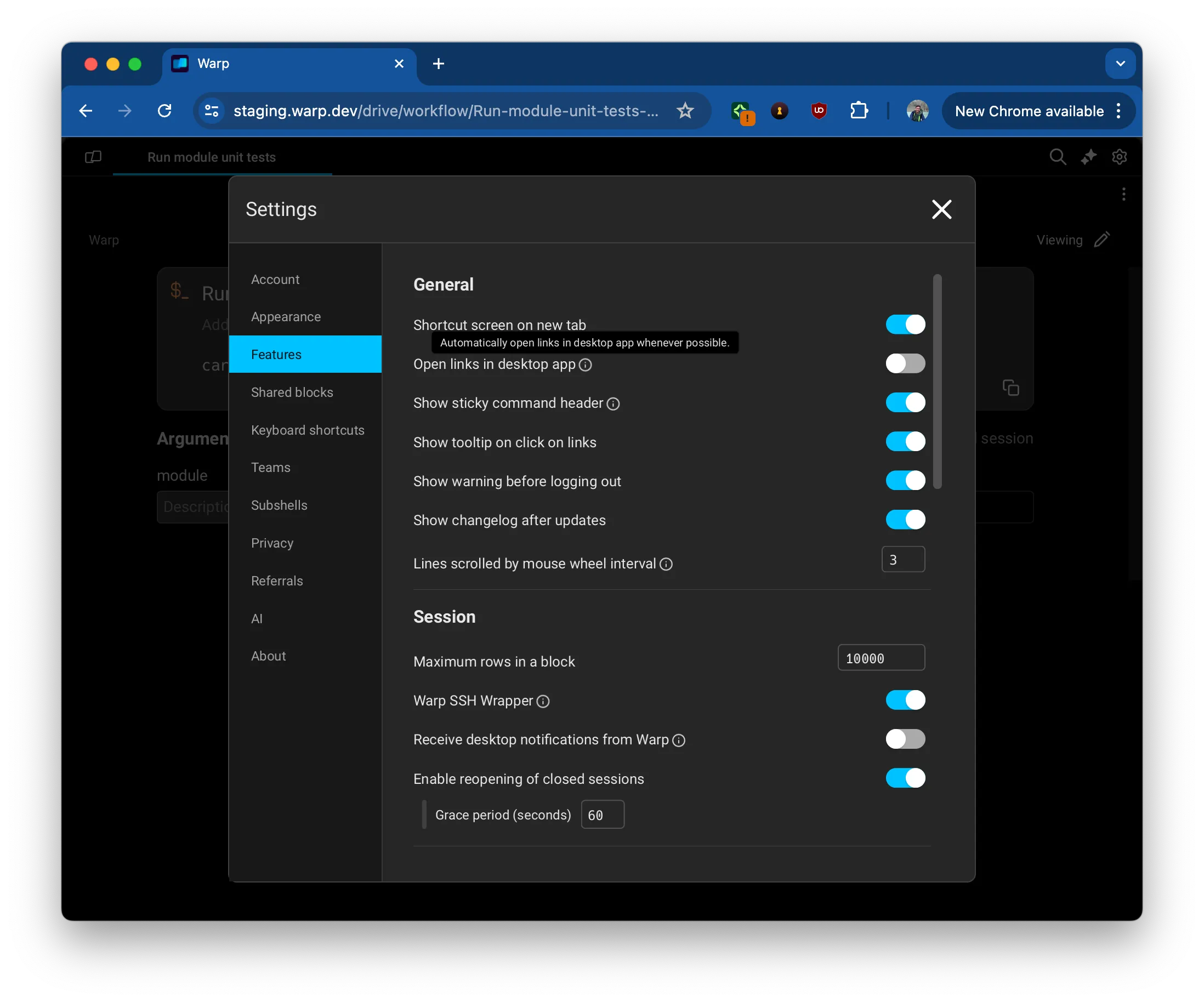 Setting managing how to open links